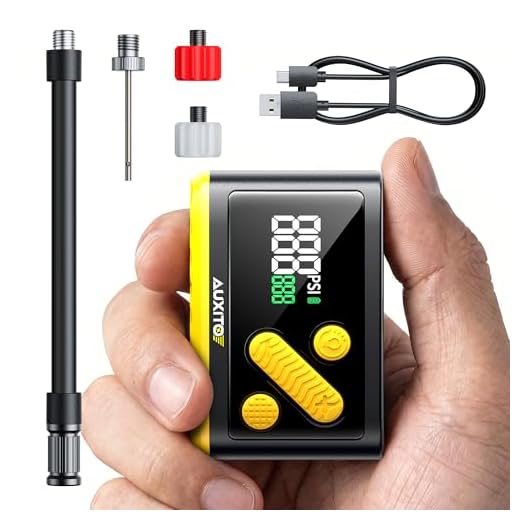 AUXITO AB1 Tiny Bike Pump, Mini Electric Bicycle Pump with Guage 20s Fast Inflate, 120PSI Bike Tire Pump with Presta & Schrader Valve Adaptor, Bike Accessories for Road Mountain Bike, E-Bike (0.48lb)