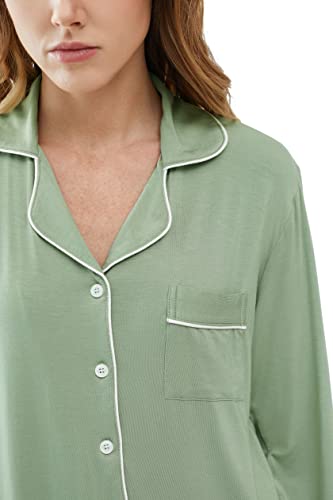 Cherrydew Womens Soft Bamboo Pajama Sets Button Down Long Sleeve Pj Pants Set Sleepwear Sage Green #TOP2