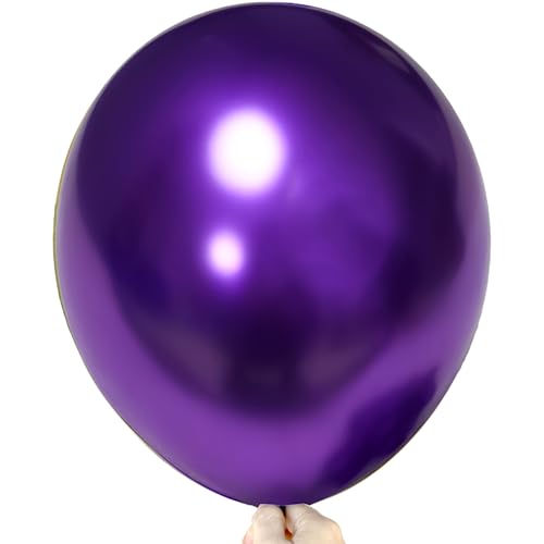 Image of Firomi Metallic Chrome Purple Balloons 18-inch 12 Pack (with 1 Ribbon)
