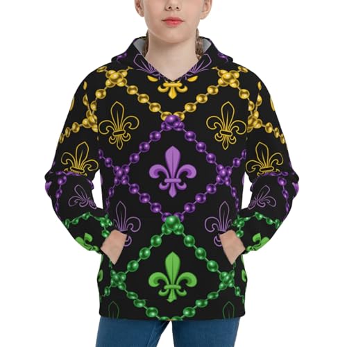Mardi Gra Geometric Kids Pullover Hoodies Boys Sweatshirts Girls Athletic Clothes with Pocket