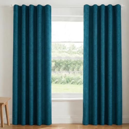Image of FRESH FROM LOOM Jute 9 ft Non-Ring Curtains | S-Wave Pleat | Premium Door Parda | Light Block Parde | Door Non-Ring Curtains | S-Wave Pleat (Size - 9ft, Blue, 2pc)