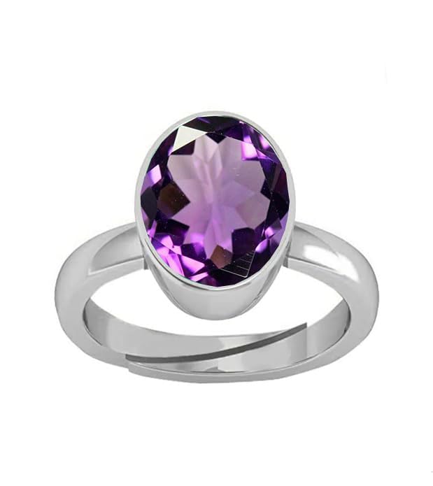 SIDHGEMS7.25 Ratti 6.20 Carat AAA+ Quality and Certified by GGTL Natural Amethyst Stone Natural Katela Gem Stone Gemstone(Pear Shape) Adjustable Silver Ring for Men and Women