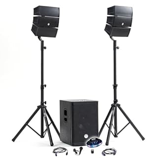 Pack Sono DJ 1000W Complet BM Bmsonic BMS-12-ARRAY-BT Enceintes Satellites SUB 31cm USB/Bluetooth, Supports Câbles, Jeu de lumière