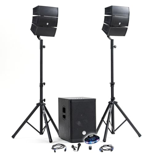 Pack Sono DJ 1000W Complet BM Bmsonic BMS-12-ARRAY-BT Enceintes Satellites SUB 31cm USB/Bluetooth, Supports Câbles, Jeu de lumière