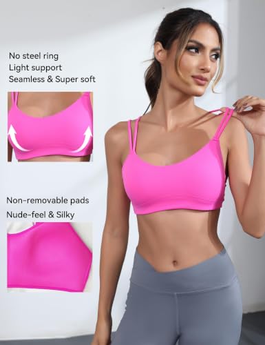 Image of Yoga Sports Workout Bras for Women Seamless Molded Cup Spaghetti Double Strap Bra Wirefree Scoop Neck Tank Top Bras
