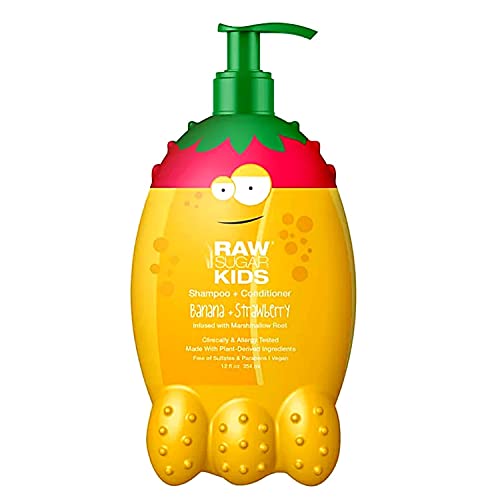 RAW SUGAR Kids' 2-in-1 Banana + Strawberry Shampoo and Conditioner, 12 Fl Oz (Pack of 1)