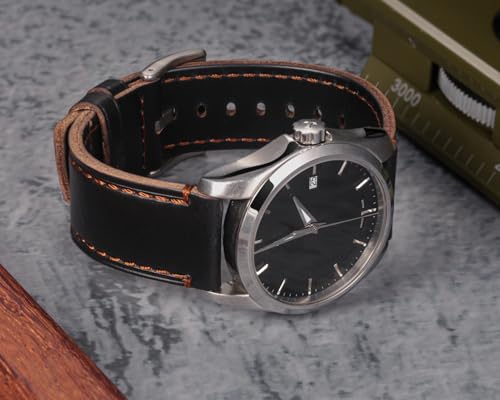Image of hemsut h Leather Watch Bands for Men, Horween Quick Release Leather Watch Strap Vintage Watch Replacement Wrap of 18mm, 20mm, 22mm