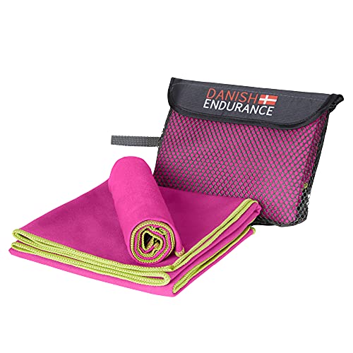 DANISH ENDURANCE Microfiber rese- och sporthandduk, 1-pack, snabbtorkande, ultraabsorberande, lätt, perfekt för strand, gym, fitness, yoga, 1 förpackning, små, medelstora, stora, Fuchsia/Lila, S