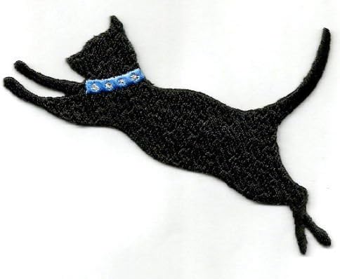 DKAORU CAT BLACK LEAPING LEFT SILHOUETTE IRON ON APPLIQUE Happy crafting
