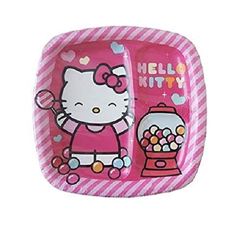 Hello Kitty Birthday Party Supplies Bundle Pack Includes 16 2-Section Divided Lunch Dinner Plates, 16 Napkins, 1 Happy Birthday Banner #TOP1