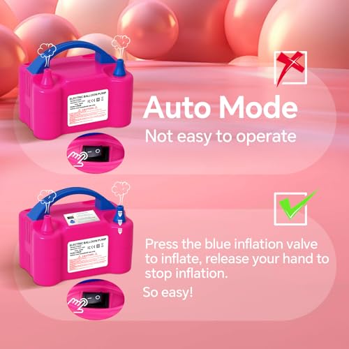 Bomba eléctrica para globos, 110V 600W portátil con doble boquilla, inflador de aire para decoraciones de fiesta con herramienta para atar miniatura 4