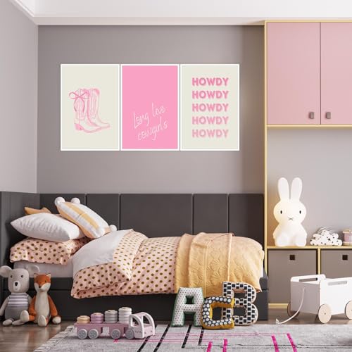 Long Live Coquette Canvas Wall Art Set Of 3 Pink Bow Cowgirls Room Decor, Howdy Wall Art, Pink Cowgirl Boots Painting, Preppy Girly Dorm Apartment Print 8x10in Unframed - Image 7