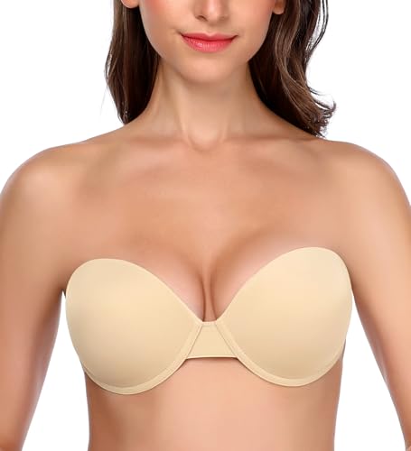 Image of Backless Strapless Push Up Bra for Women Thick Padded Sticky Underwired Bras Self Adhesive