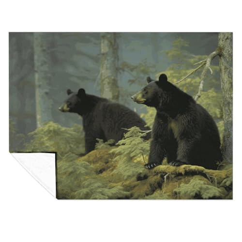 Couverture micro polaire ours noirs 127x152 cm légère pour lit et canapé - 7
