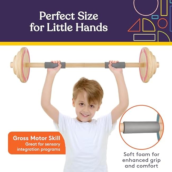 Special Supplies Kids Wooden Play Workout Weights - Adjustable Barbell Weight for Home Gym Equipment, Perfect Exercise Workout Set for School or Home Fitness Activities, Pastel Colors (1 Barbell)