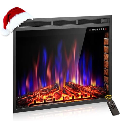 XBeauty 36” Electric Fireplace Insert, Electric Heater with Touch Screen,Colorful Flame & Timer Control,750W-1500W and Remote Control.