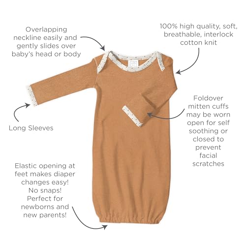 Image of SwaddleDesigns Softest Cotton Baby Pajama Gown with Foldover Mitten Cuffs for Infant Boy and Girl, Newborn, 0-3 Months