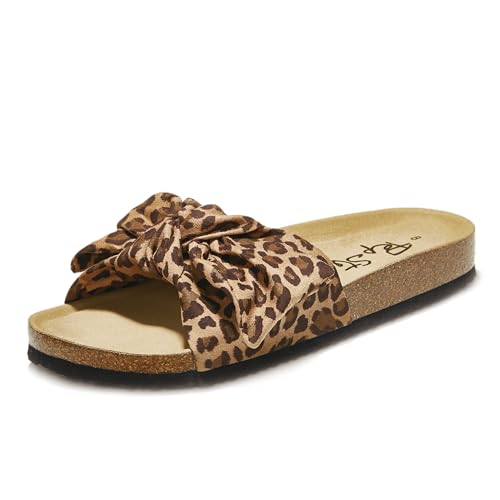 Image of PepStep Slide Sandals for Women or Ladies Dressy Summer Casual, Cute Bow Tie Knot On Top Strap, Comfy Slip On Cork Foot Bed