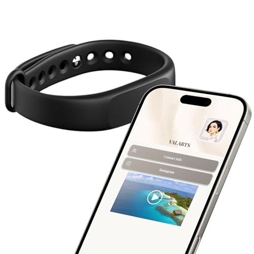 NFC Wristband VTAG.ID Smart Digital Business Card Bracelet with QR Code, Tap to Share Contact Info, Social Media & Links, Free Profile Builder, No App Needed, iPhone & Android Compatible (Black)