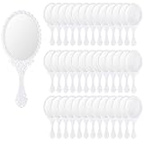 Suzile 60 Pcs Vintage Handheld Mirror Bulk Retro Hand Held Mirror Plastic Compact Travel Mirror Embossed Flower Decorative Mirrors for Vanity Makeup Home Salon Travel Use(White)