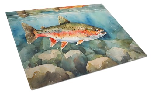 Caroline's Treasures DAC2774LCB Brook Trout Glass Cutting Board Large Decorative Tempered Glass Kitchen Cutting and Serving Board Large Size Chopping Board