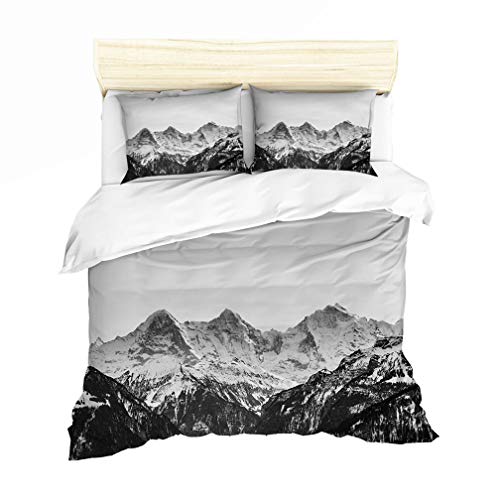Housse de Couette Montagne Parures de lit 2 Personne Montagne Peak Naturel Paysages Montagne de Neige Prendre Une Photo Numérique Imprimer Literie et Taie...