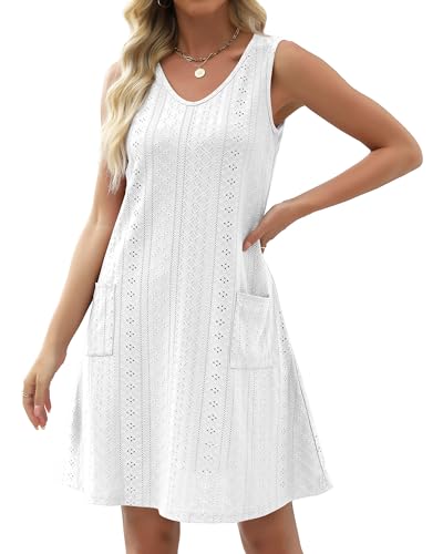 Image of elescat Swimsuit Coverup Summer Dresses for Women Eyelet Casual Loose Sleeveless Sundress with Pockets 2026
