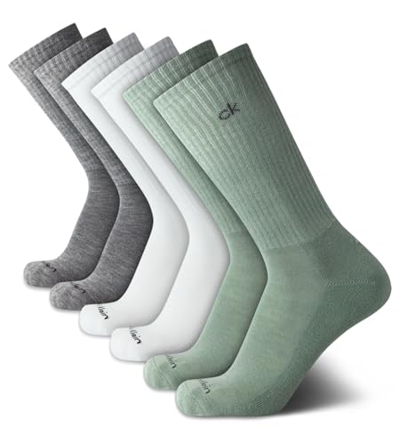 Calvin Klein Mens Dress Socks - 6 Pack Cotton Blend Cushion Crew Socks for Men Reinforced Heel Toe Non-Binding Stay Up Cuff Size 7-12 Green Assorted