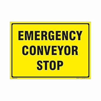 buysafetyposters.com - Emergency Conveyor Stop Sign In English - Eco Vinyl Sticker - (LandscapeA2, 24 inch X 18 inch, Multicolor)