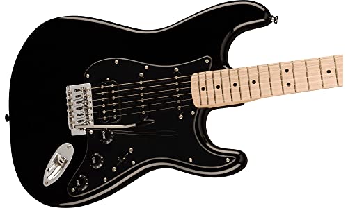 Image of Fender Squier Sonic Stratocaster HSS - Black Bundle with Tuner, Strap, Picks, and Austin Bazaar Guitar DVD