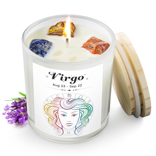 Fyroax Virgo Gifts for Women, Zodiac Lavender Crystal Candle, 7 oz