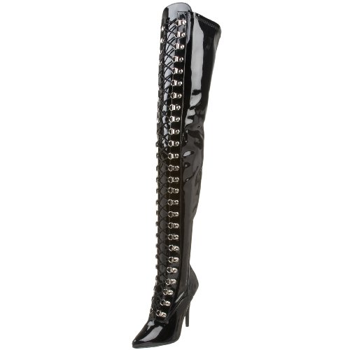 Pleaser Women's Seduce-3024 Thigh-High Boot,Black Stretch Patent,16 M US