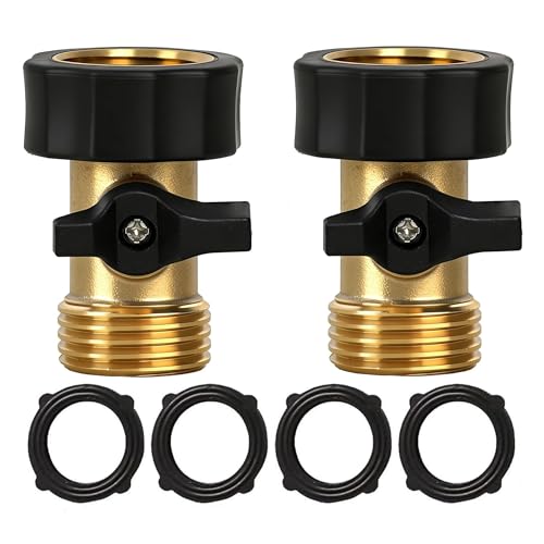 Hourleey Garden Hose Shut Off Valve 2 Pack Heavy Duty 3/4 Inch Solid Garden Hose Shut Off Valve with 4 Extra Rubber Washers