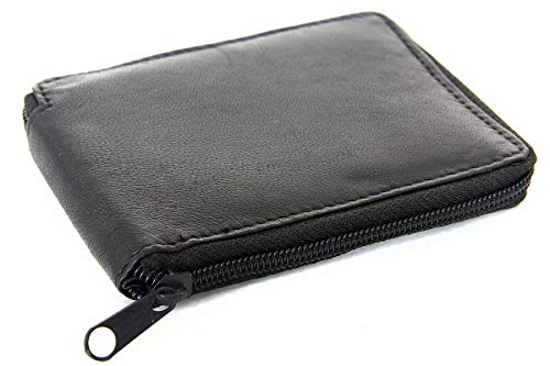 Men's Leather Zip-around Bifold 6 Credit Card 2 Id Window Wallet 4.5x3.5 inches3