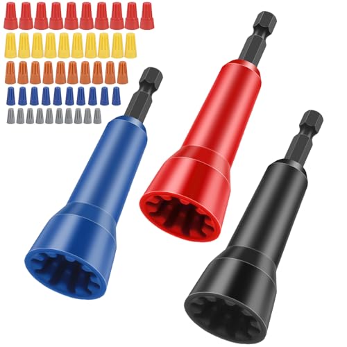 SUNJOYCO 53 PCS Wire Nut Twister Set Wirenut Spinner with 50 PCS Wires Caps 1/4 Hex Shank Wire Twister Tool for Drill