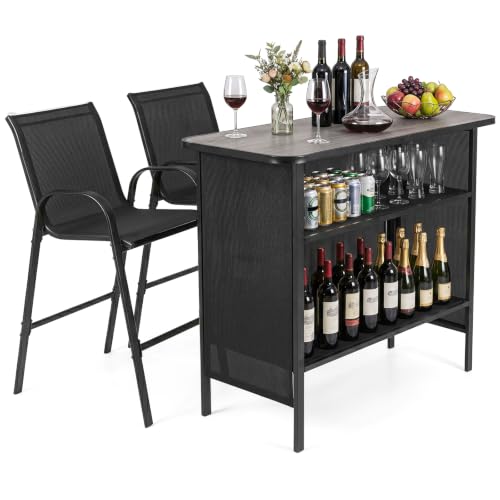 Tangkula 3-Piece Outdoor Bar Set with Footrest