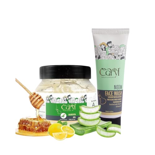 Image of Caryl Combo Neem Face Wash 120ml & Aloevita Gel 250gm - Acne-Free, Clear & Glowing Skin | Hydrating & Soothing Formula | Daily Skincare for Healthy, Refreshed, Radiant Skin, Unisex Use