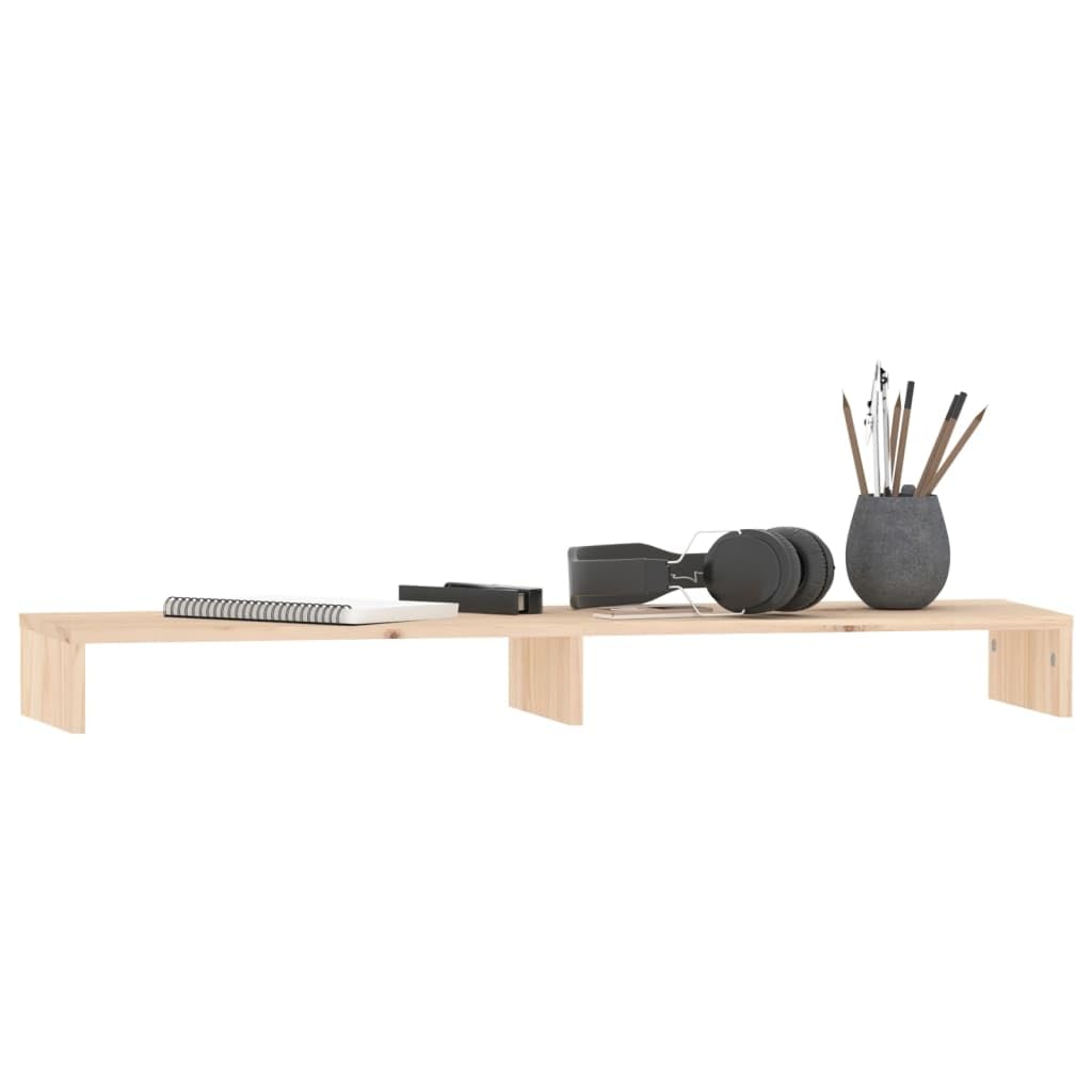 Supporto per monitor in legno di pino massiccio, 100 x 27 x 10 cm, supporto da scrivania per computer portatile, supporto per schermo e ripiano per tastiera, organizer per ufficio, casa, gaming