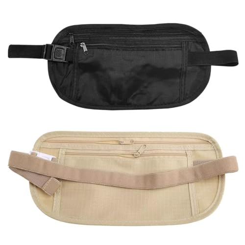EIHI Riñonera, Cinturón para Dinero Oculto, Riñonera de Seguridad Antirrobo, Riñonera Deportiva, Cinturón Ajustable, Bolsa de Viaje Impermeable para teléfono Celular, Pasaporte, 2 Piezas