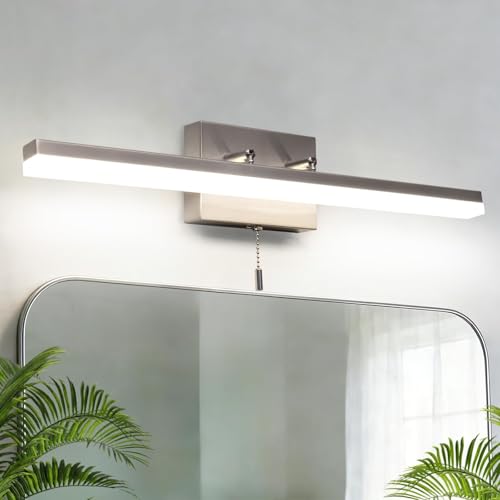 Image of 24 Inch Modern Brushed Nickel Bathroom Light Fixture, 180 Rotatable LED Chrome Vanity Light Bar for Over-Mirror Use, 12W Bathroom Sconce Wall Lighting with Switch on /Off