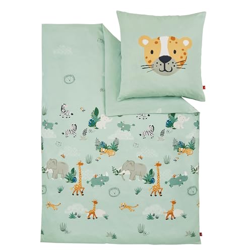 s.Oliver Kinderbettwäsche Tiere 100x135 cm - 100% Baumwolle, praktischer Reißverschluss &...
