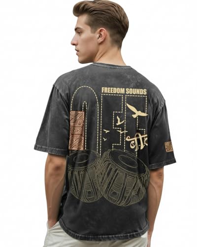 Image of Bewakoof Men's Cotton Graphic Print Oversized Fit Half Sleeve Round Neck T-Shirt | Casual Wear | Street Wear | Oversized t Shirt for Men Cotton | Baggy