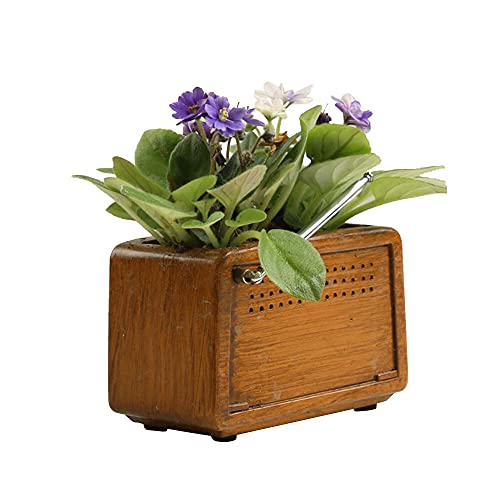 Image of Funny live 4.7 Inches Retro Radio Shape Desktop Decoration Resin Crafts Ornaments Home Office Personality Multi-purpose Succulent Plant Pot | Pen Holder (Light Brown)