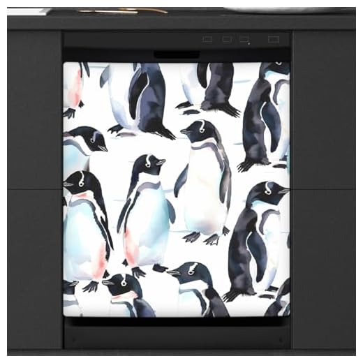 Mexpekil Cubierta magnética decorativa impermeable para lavavajillas con diseño de pingüino y pájaro, 21 x 26 pulgadas, para electrodomésticos de cocina