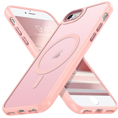 DUEDUE Magnetic for iPhone SE/7/8 Case [Fit for MagSafe] Shockproof Protection Anti-Scratch Slim Translucent Matte Back Case for Men Women for iPhone SE 2022/SE 2020/7/8-4.7", Pink