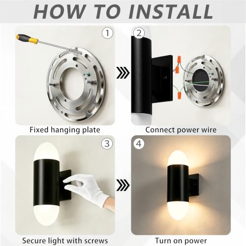 Image of JYV Outdoor Wall Lights, Cylinder Up and Down Porch Lights, Black 2Packs | IP65 Waterproof, stainless steel, Exterior Light Fixtures Wall Mount with 2 * 7W Bulbs 3000K, for House Porch Patio Garage