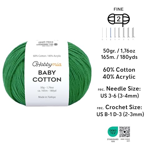 Image of Baby Cotton Blend Yarn - Soft Sport Weight Yarn for Crochet & Amigurumi - 50g /180yds - 60% Cotton 40% Acrylic - Ideal for Baby & Knitting Proj.(Forest Green, 2 Balls)