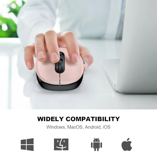 Image of WisFox 2.4G Wireless Mouse for Laptop, Ergonomic Computer Mouse with USB Receiver and Type-C Adapter, 3 Adjustable Levels DPI, 6 Button Cordless Wireless Mice (Pink)