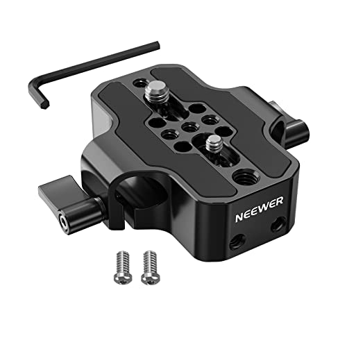 NEEWER Camera Base Plate with Dual Rod Rail Clamp, 15mm LWS Baseplate for Camera Cage Tripod Shoulder Rig with 1/4" & 3/8" Threads, Compatible with SmallRig Cage Sony A7 Canon R6 BMPCC 6K Pro, SR001