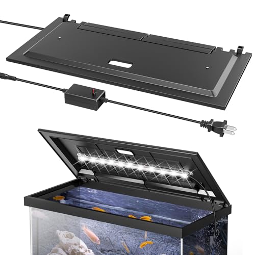 Blosail LED Aquarium Hood, Fish Tank Cover with Adjustable Brightness White Tube Light, Replaceable Full-Length Bulb, Fits 24-Inch Framed Aquariums, Black